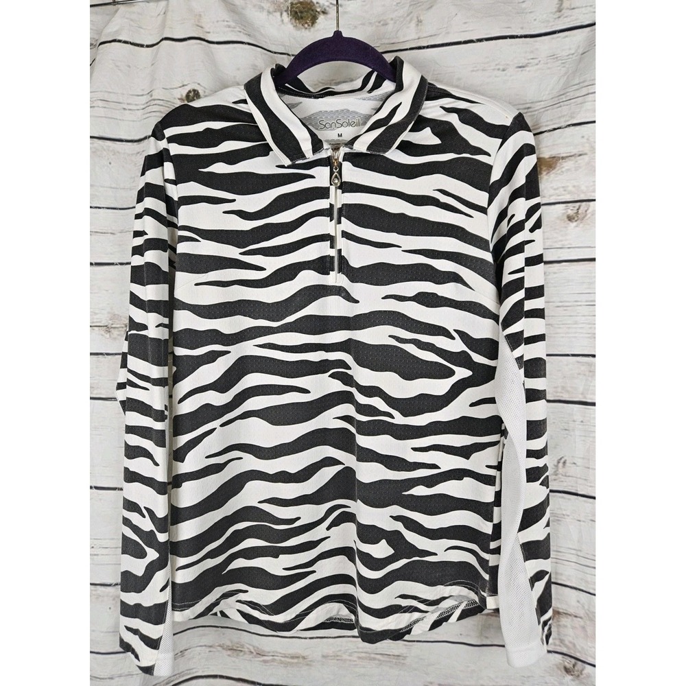 San Soleil 1/4 Zip Zebra Print Top M Pullover Womens UPF 50 Golf Active